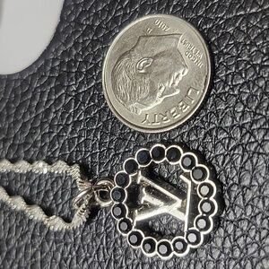 LV Silver/ Black Faceted Crystal Zipper Pull, 18" Unbranded Chain Necklace